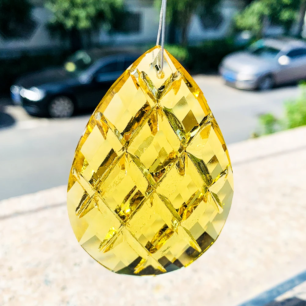 

Water Drop Grid Crystal Faceted Prism Glass Sun Catcher Chandelier Rainbow DIY Christmas Tree Curtain Wedding Home Hanging Decor