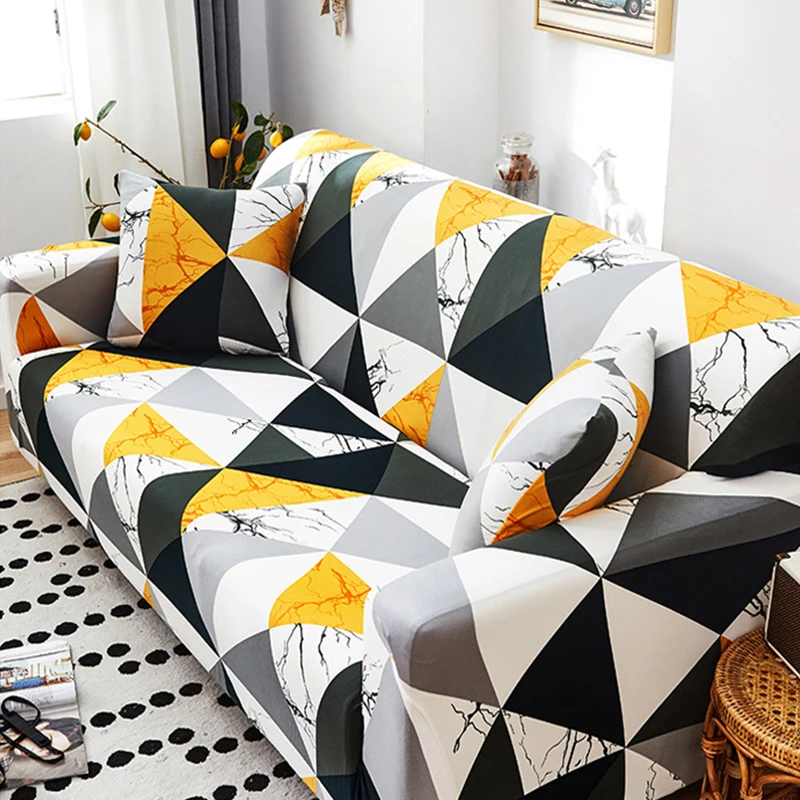 

Plaid Geometric Slipcover Cute Sofa Covers Suitable for Living Room Furniture Protector Elastic Couch Four Seasons Cover