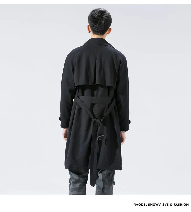 Мужское демисезонное пальто средней длины однотонный тренчкот в японском стиле