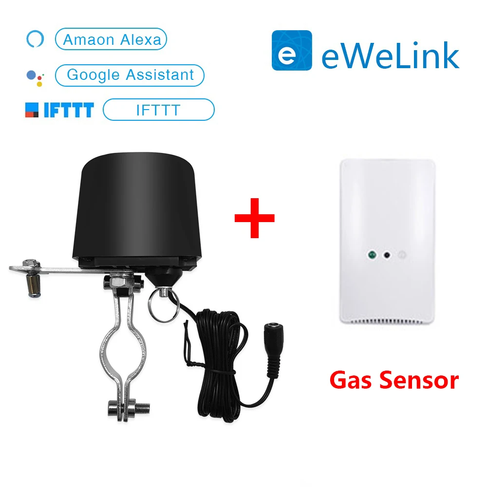 with gas sensor EWeLink Смарт Wi-Fi газовый манипулятор клапан управления 1/" 3/4" садовые таймеры для отключения воды орошения управление Лер 12 В 1A - Цвет: with gas sensor