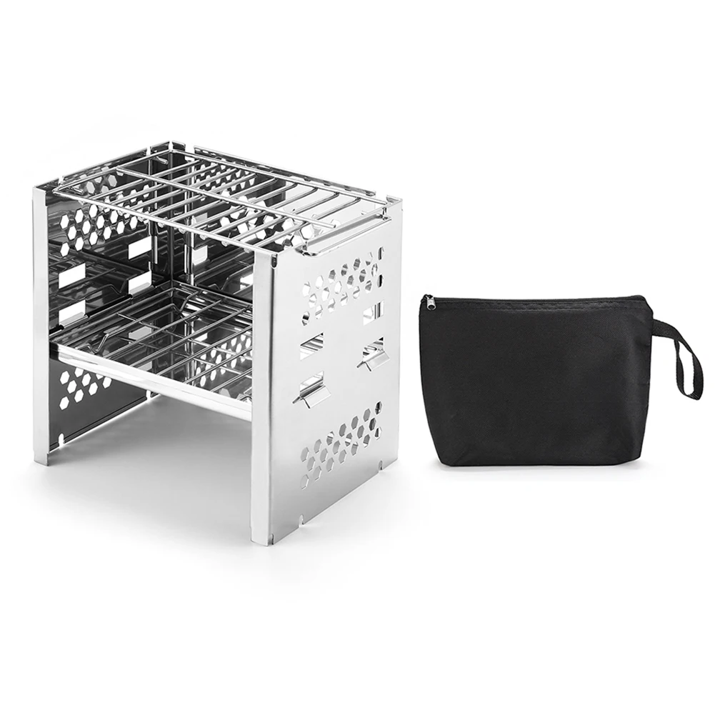 

Складная мини-плита для кемпинга, двухслойная древесная плита с древесным углем, уличная дорожная древесная плита для пикника, складной гри...