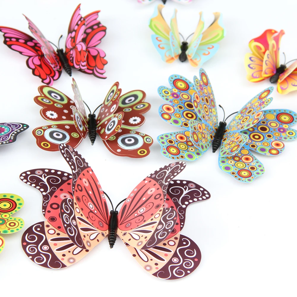 12 шт. многоцветные 3D наклейки на стену с бабочками магнитные бабочки из ПВХ