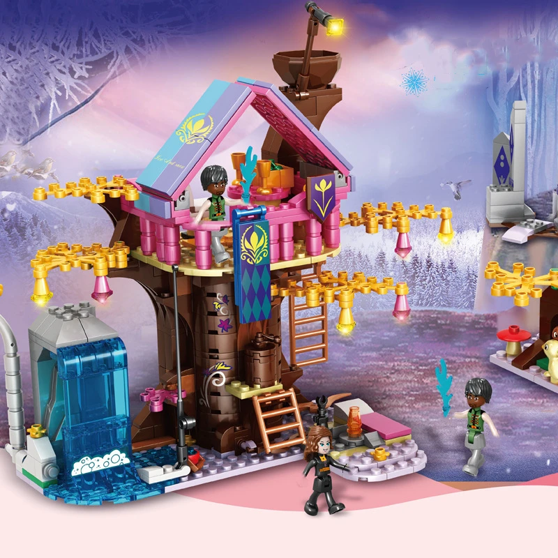 

Disney Creative Castle Building Blocks Magic Tree House Ice And Snow World Girl Assembling Toy Small Particle Building Block