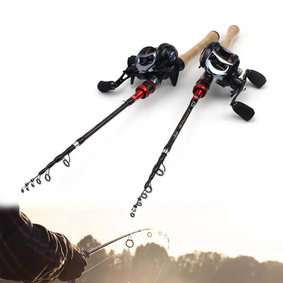 

1.8M ul fishing rod Carbon Fiber Casting Rod and Baitcasting Reel set Portable telescopic pole Fishing Tackle Lure Weight 1-7g