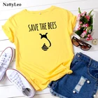 Женская футболка с круглым вырезом, коротким рукавом и принтом пчелы