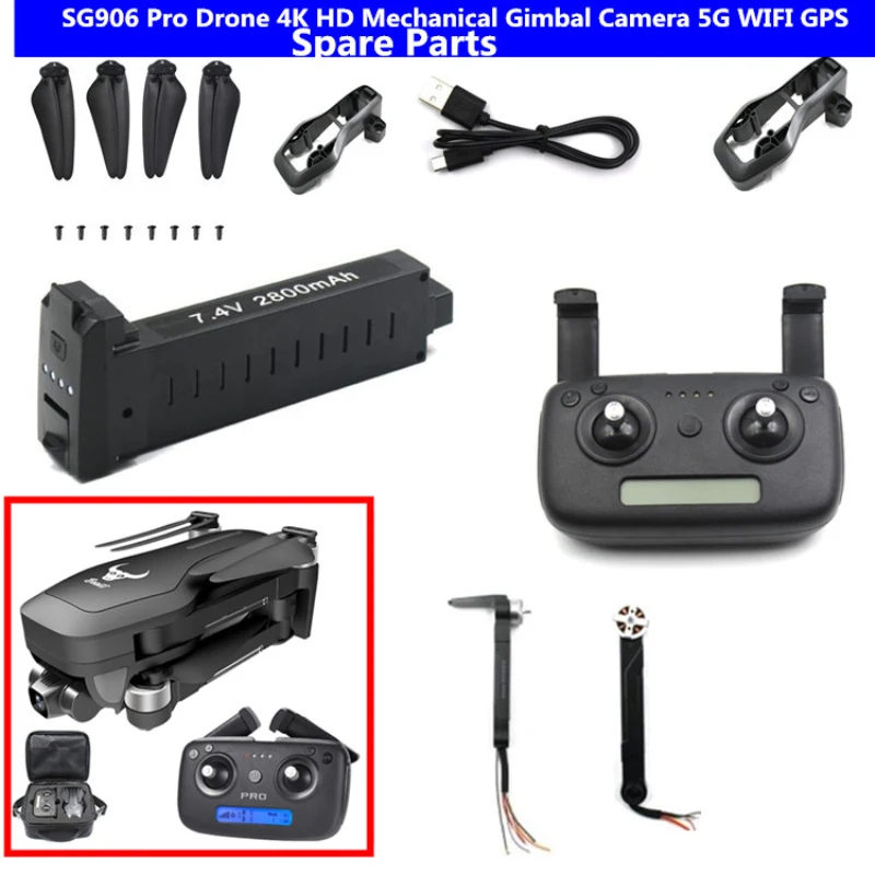 SG906 PRO 4K 5G GPS Follow Me WIFI FPV RC Drone запасные части 7 4 в 2800 мАч аккумулятор пропеллер USB