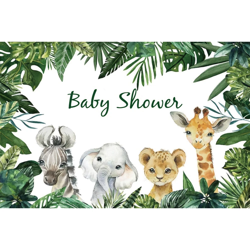 

Wild Animals Safari Cute Elephant Lion Summer Tropical Forest Jungle Baby Shower Birthday Party Backdrop Photography Background