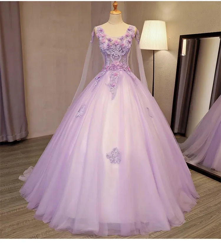 

Light Purple Ball Gown Prom Dresses Floral Appliques Beadings Princess Evening Gowns Sleeveless Party Cocktail Robe De Soiree