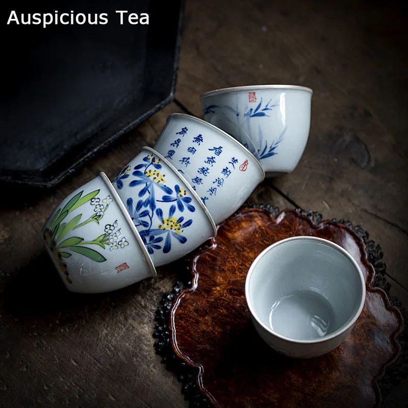 

Разноцветная сине-белая чашка 85 мл ручной работы Бытовая Керамическая одинарная чашка аксессуары для чайной церемонии подарок