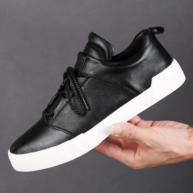 Mens shoes casual fashion genuine leather for men Slip on loafers Black sneakers Winter Autumn men's Brand 2019 New |