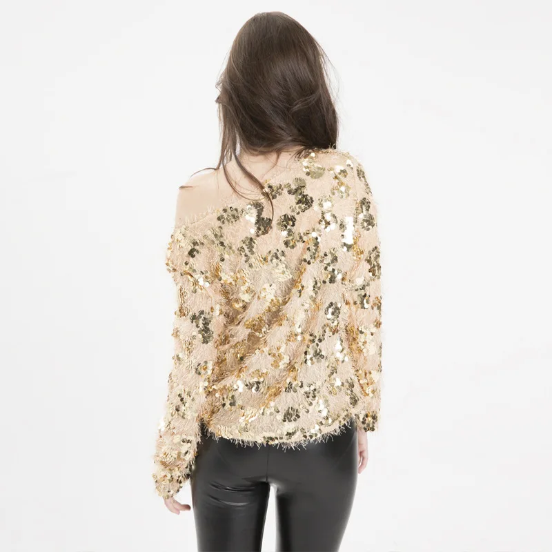 Autumn Winter 2019 Women Sweaters Sequined Tassel Pullovers Knitted Sweater Pullover Female Jumpers Streetwear Sparkly | Женская одежда