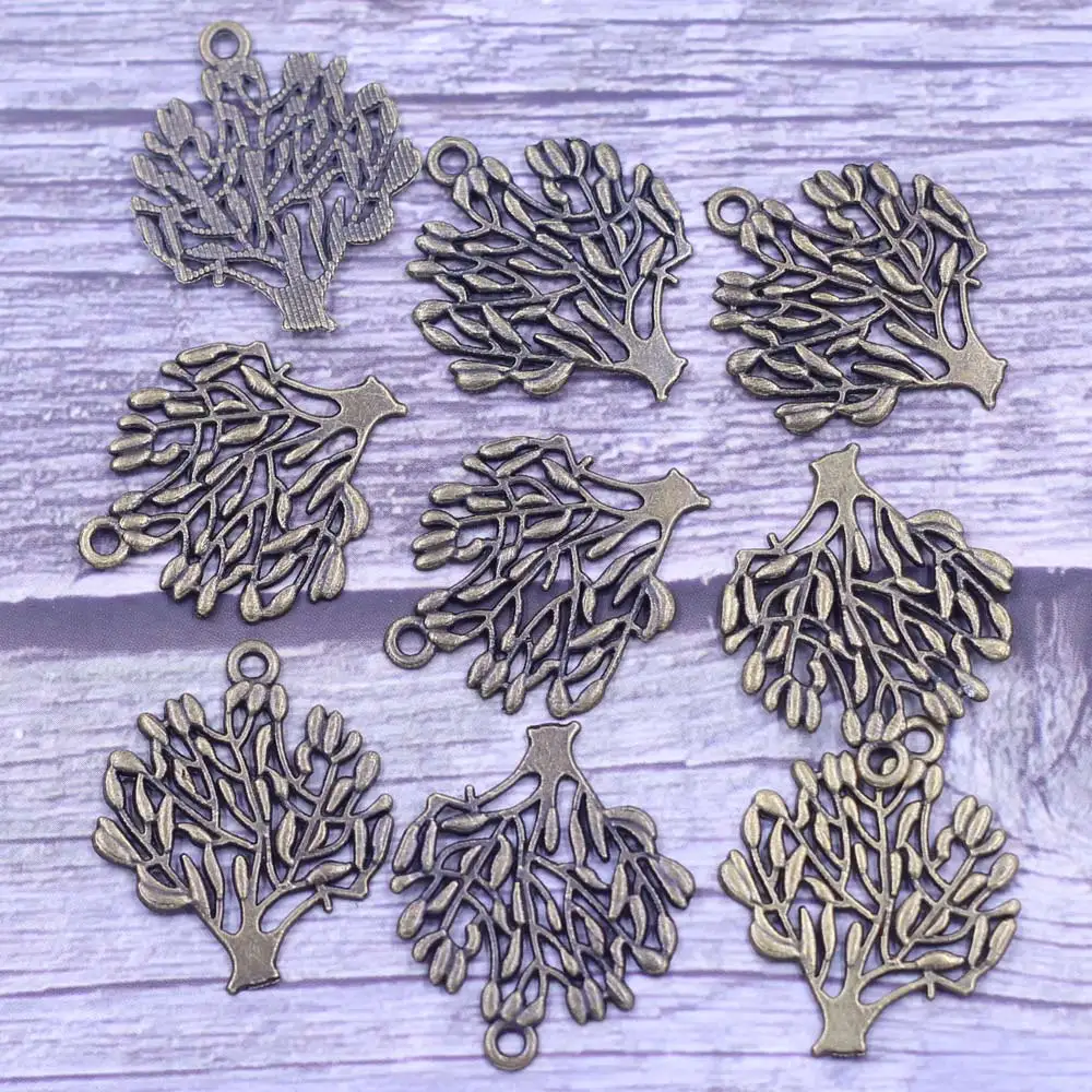 

10Pcs Pendant Tree Plant Metal Bronze Tone For Charms Bracelets Fashion Craft Jewelry DIY Findings 28x24mm
