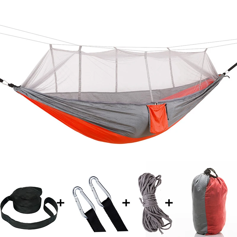 

1-2 Person Portable Outdoor Camping Hammock with Mosquito Net High Strength Parachute Fabric Hanging Bed Hunting Sleeping Swing