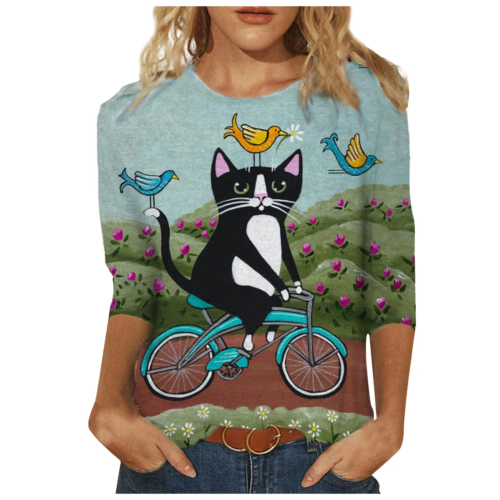 Весенние женские футболки Camisetas с рукавами средней длины подходящие ко всему