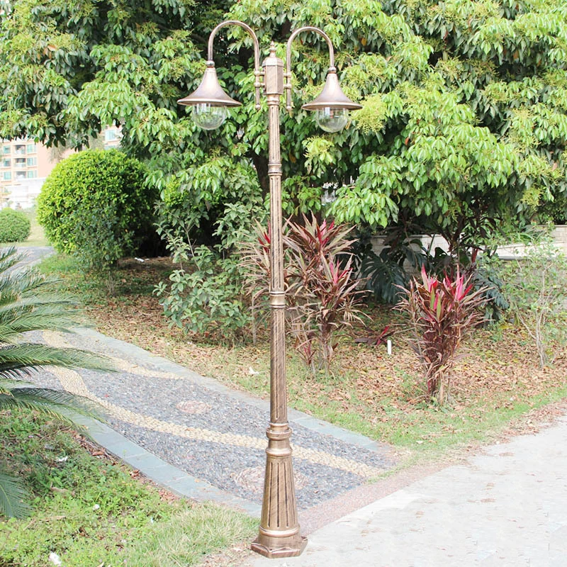 

2 headed landscape lawn lamp with 2 lights retro LED stree light ball shade E27 outdoor vintage LED post lamp fixture waterproof