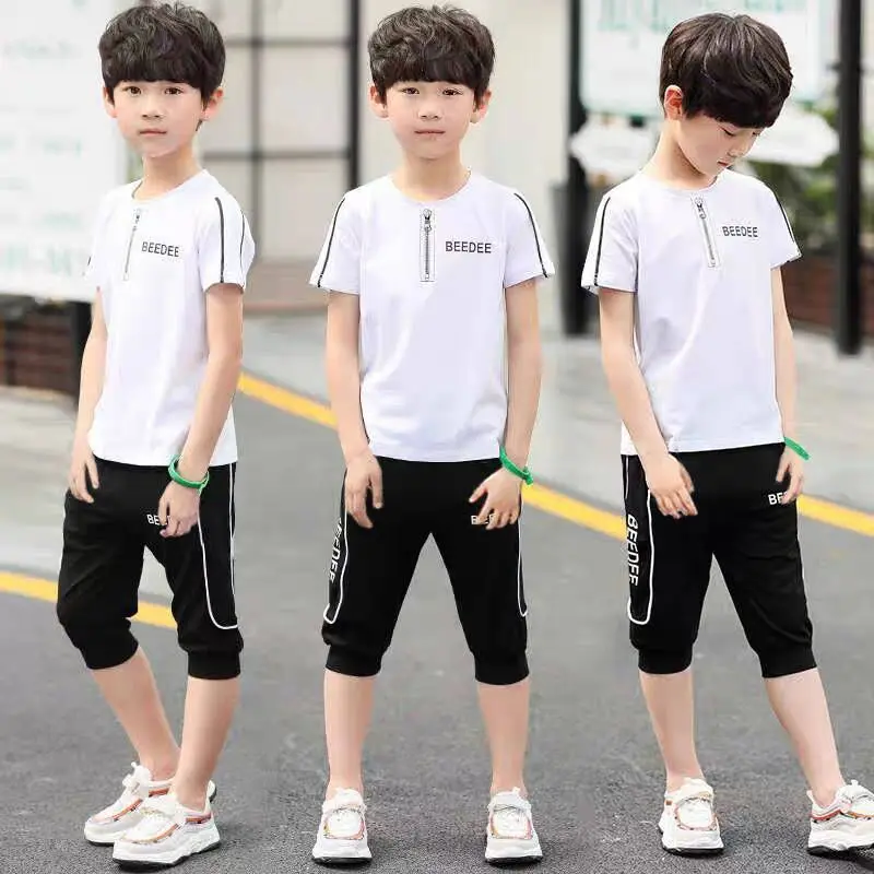 2021 Summer Baby Boys Clothes Suit Cotton T-shirt + Breeches Pant 2PCS Set Kids Clothing Sport for 3 4 5 6 7 8 9 10 11 12 Years