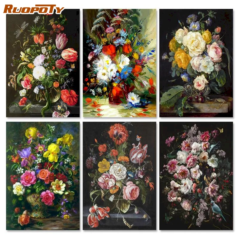 

RUOPOTY DIY Painting By Number Flower In Vase Pictures By Numbers Kit On Canvas Coloring by numbers Home Decoration Unique Gift