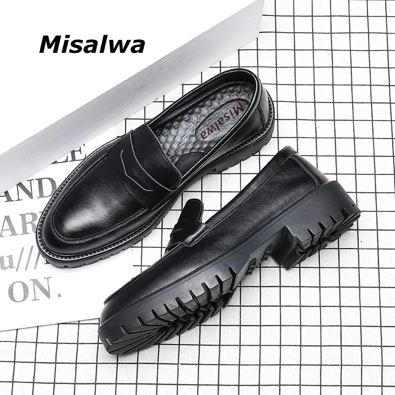 

Misalwa Platform British Casual Men Oxford Dress Social Shoe Thick Sole White Cow Leather Loafers Slip-on Mid Heel Elevator Shoe