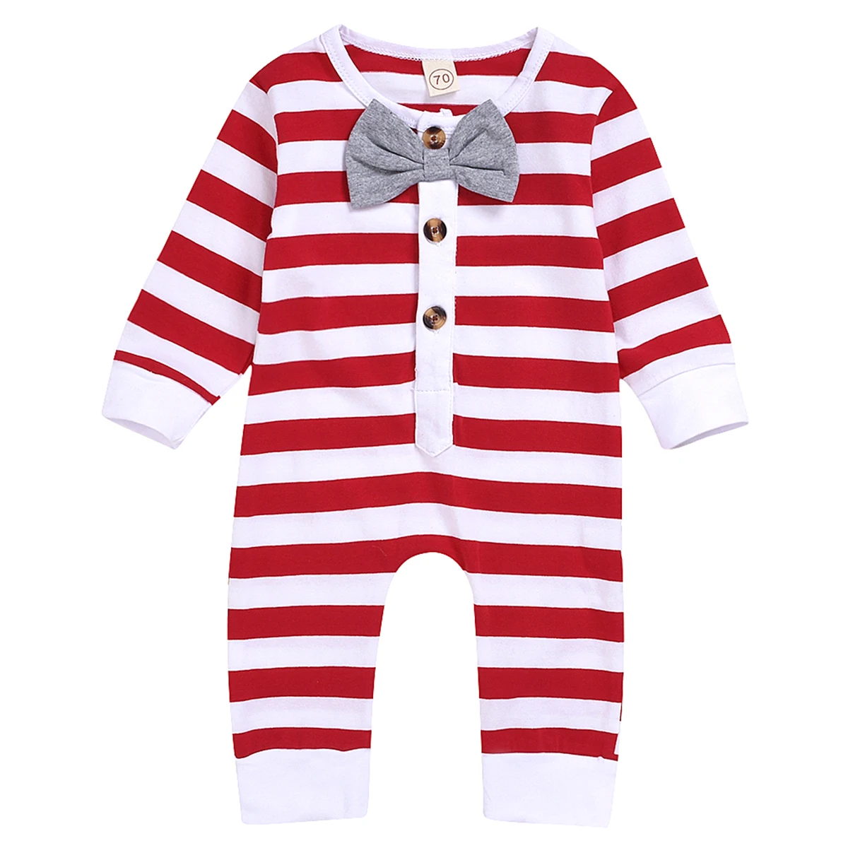 

2020 New White + Red Newborn Baby stripe Print Long Sleeve round neck Romper Bowtie Jumpsuit baby clothes 0-24M baby clothes