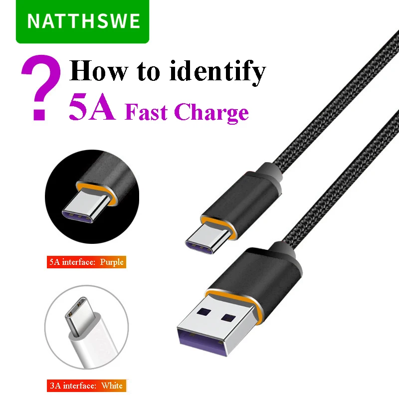 NATTHSWE 5.0A супер быстрая зарядка type C USB кабель для передачи данных 1 м нейлоновая