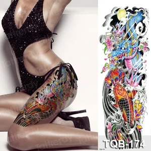 Новые татуировки на большие рукава, водостойкие, временные, лотос, карп, дракон, женщины, девушки, цветок, татуировки, наклейки, мужские, полностью поддельные, черные татуировки
