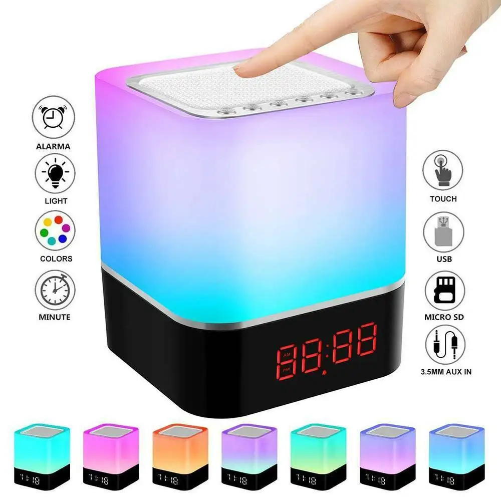 

Будильник Светодиодный ночсветильник перезаряжаемый сенсорный светодиодный ночник Bluetooth Музыка красочная прикроватная настольная лампа ...