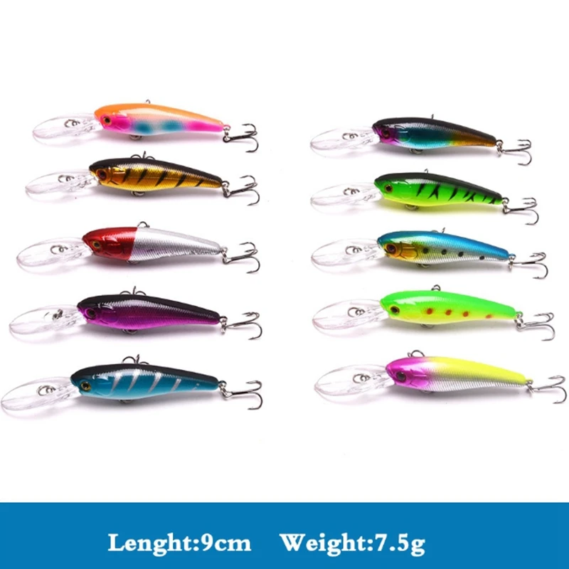 

48 Pcs Ran Color Mixed Fishing Lure Bait Set Kit Wobbler Crankbait Swimbait with Treble Hook Sea Fishing Tools