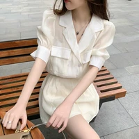 2021 western style age reducing v neck shirts temperament suits female high waist wide leg shorts fried street two pieces