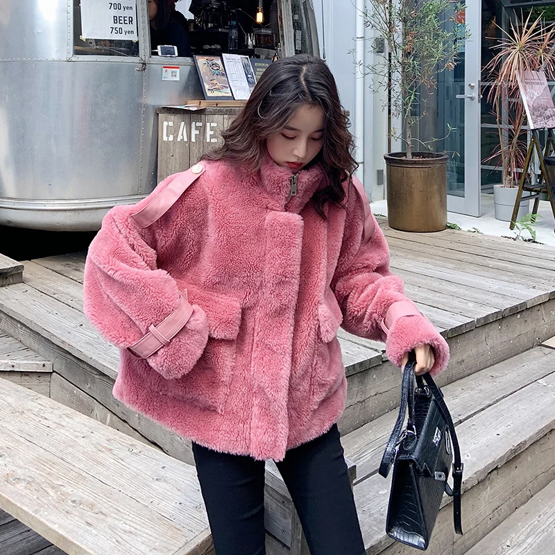 

Новинка, зимний искусственный мех ягненка в Корейском стиле, короткая куртка для женщин