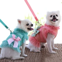 cat dog harness vestwalking lead leash bow tutu dress for puppy dogs polyester mesh harness for small medium dog cat pet