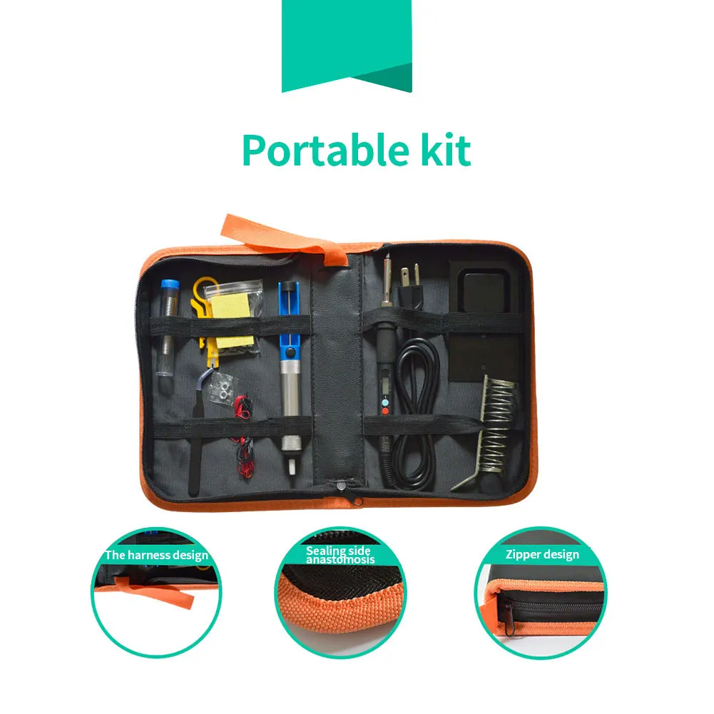 

Soldering Iron Kit Quick Heating LCD Display with Tips Stand Tweezers Tin Wire Adjustable Temperature Iron Solder Tips 15pcs