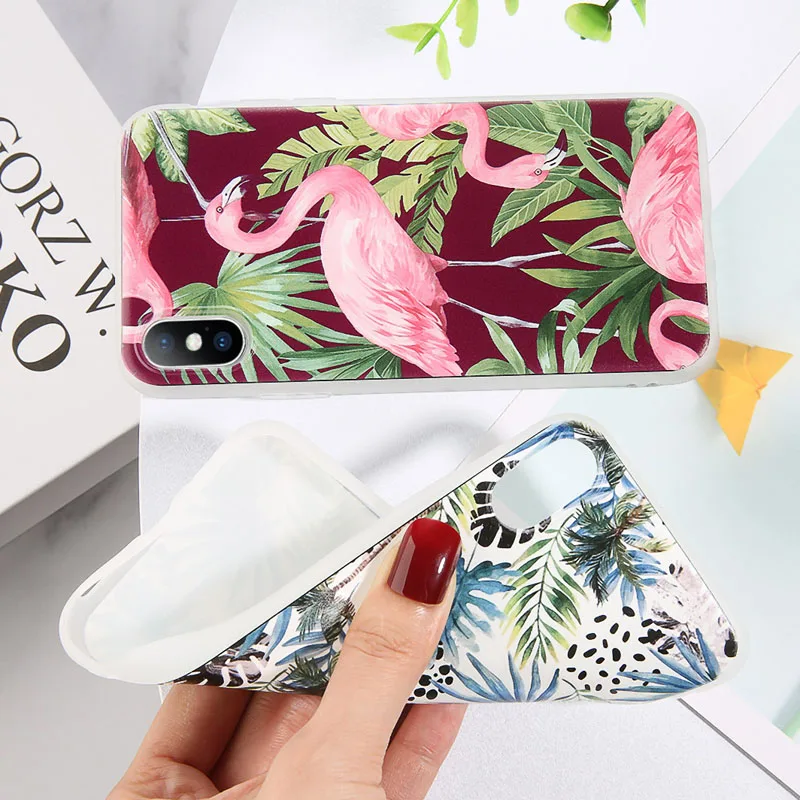USLION Flamingo Flower Leaves Cases Cover For iPhone X XR Xs Max Soft TPU Silicone Phone Case 6 6s 7 8 Plus 5 5s SE |