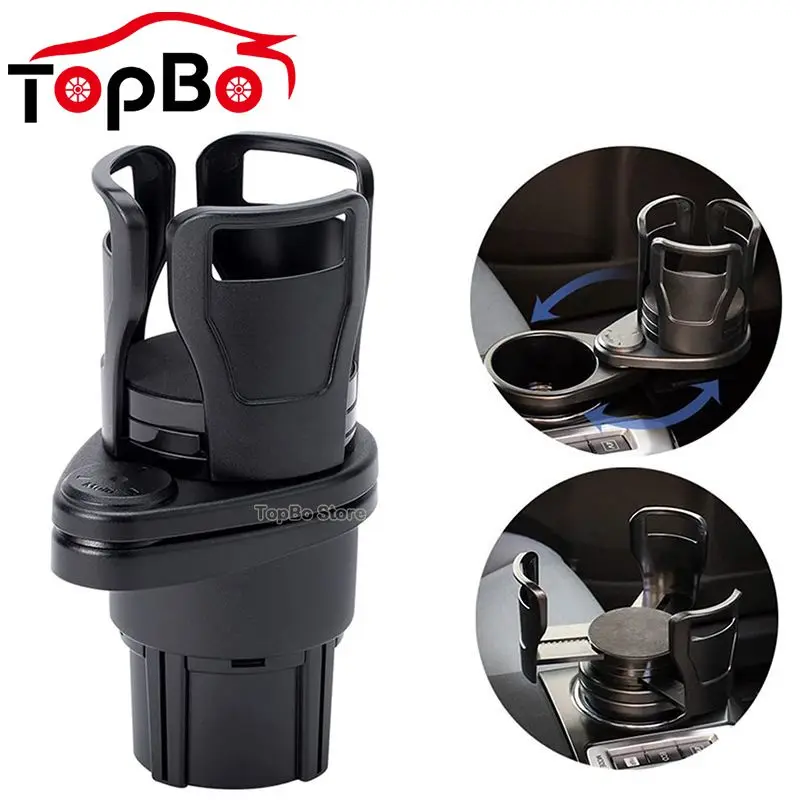 

2 in 1 Car Cup Holder Expander Adapter Universal Dual Cup Mount Extender Organizer 360° Rotating Base Water Cup Drink Holder