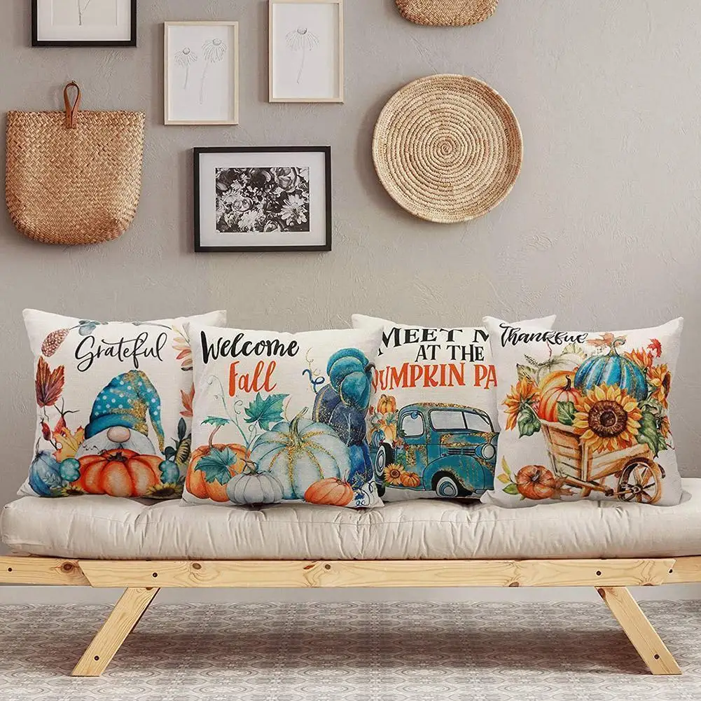 

Thanksgiving Day Pillow Cases Pumpkin Truck Harvest Rustic Fall Home Cushion Cover Art Autumn Sofa 45*45cm Decor K7N9