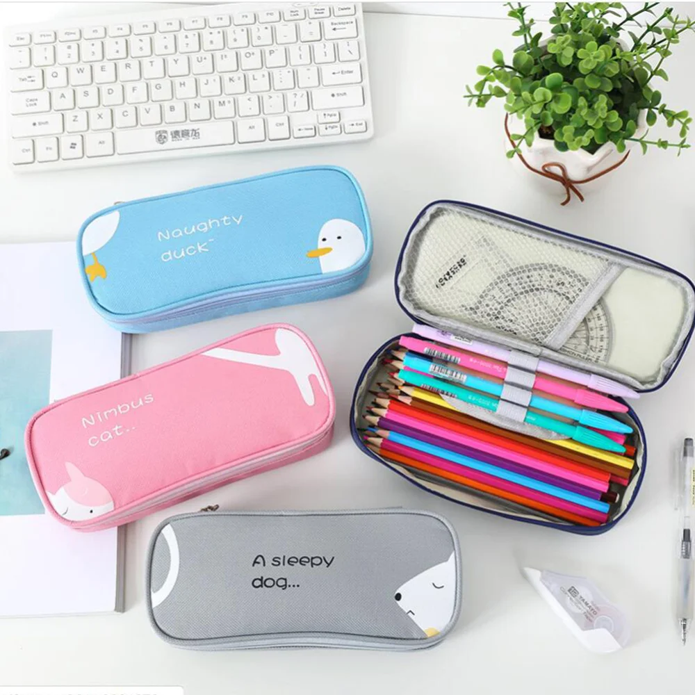 

2pcs Oxford Fabric Multifunction Pencil Case Cartoon Large Capacity Pen Storage Bag Stationery Pouch (Cat)