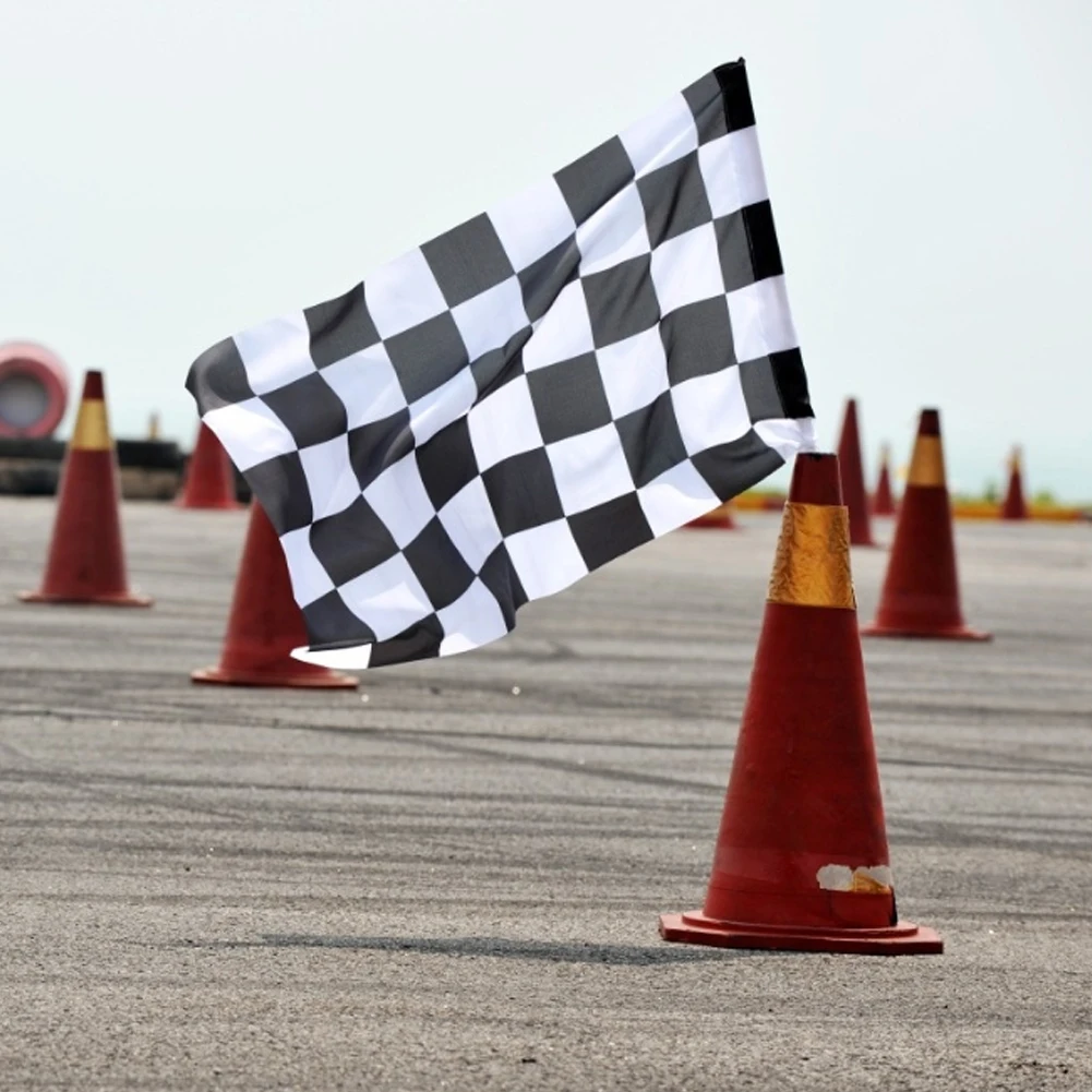 

10pcs Racing Checkered Flag Black and White Pennant Banner with Plastic Sticks Decorations for Car Racing Sports Event Party