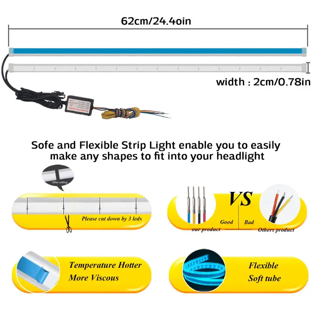 2 шт. 60 см RGB Светодиодные Автомобильные фары дневного света светильник для VW Passat B6
