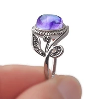 hot sale vintage purple crystal anicent silver color leaves branch alloy rings for women party birthday jewelry accessories
