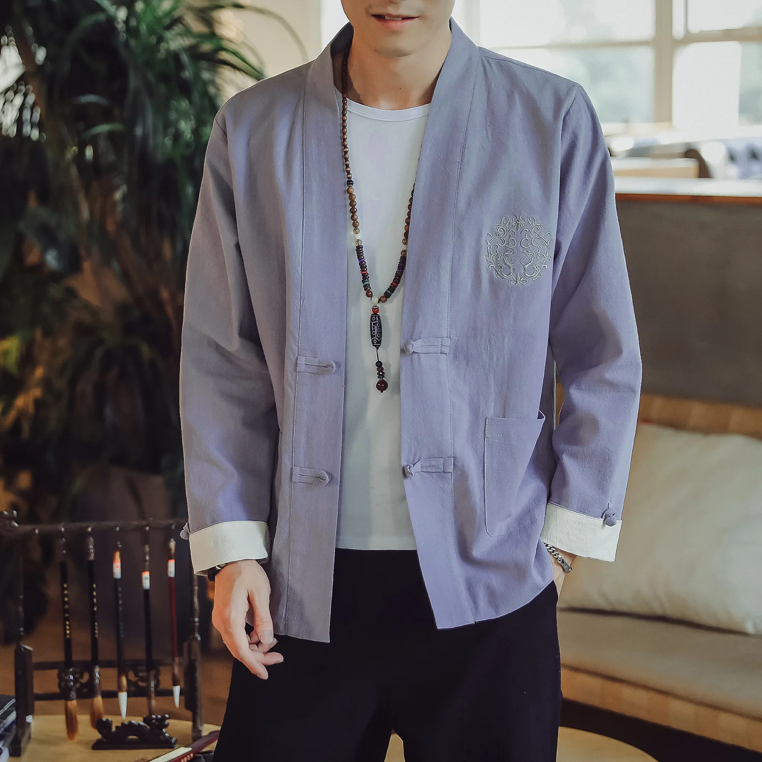 #4211 Весна 2021 черные/синие/серые кимоно куртка для мужчин на каждый день в