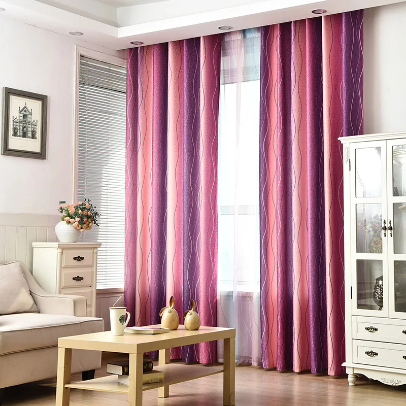 Современные Простые затемняющие шторы с фиолетовыми полосками для гостиной