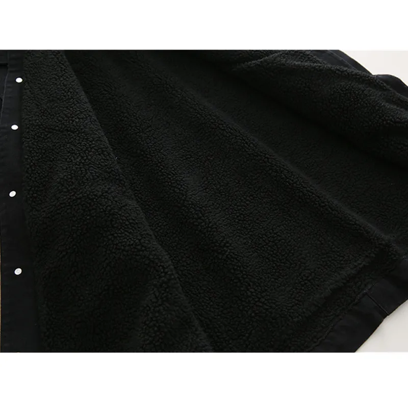 Осенне-зимняя черная джинсовая куртка с подкладкой из овечьей шерсти женское