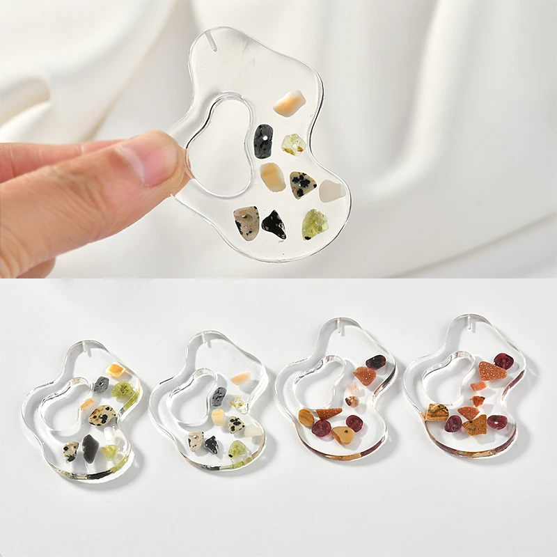 Прозрачный натуральный гравий в форме абстрактного водного пульсации кулон из