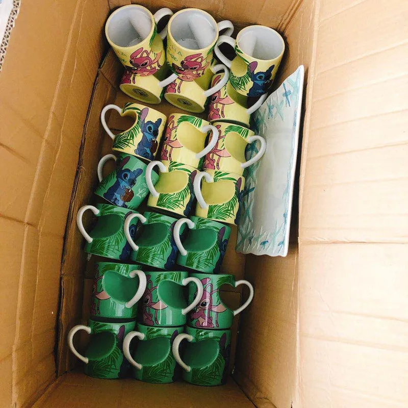 Ангел Ститч керамическая пара (2 шт) кружка кофейная чашка с ручкой в форме сердца