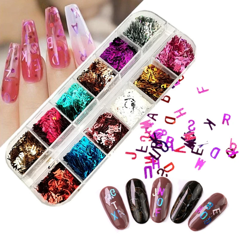 

Holographic Nail Glitter Sequins 4mm Laser Letter Shape Flakes For Gel Polish Manicure DIY Nail Art Decorations Accessories