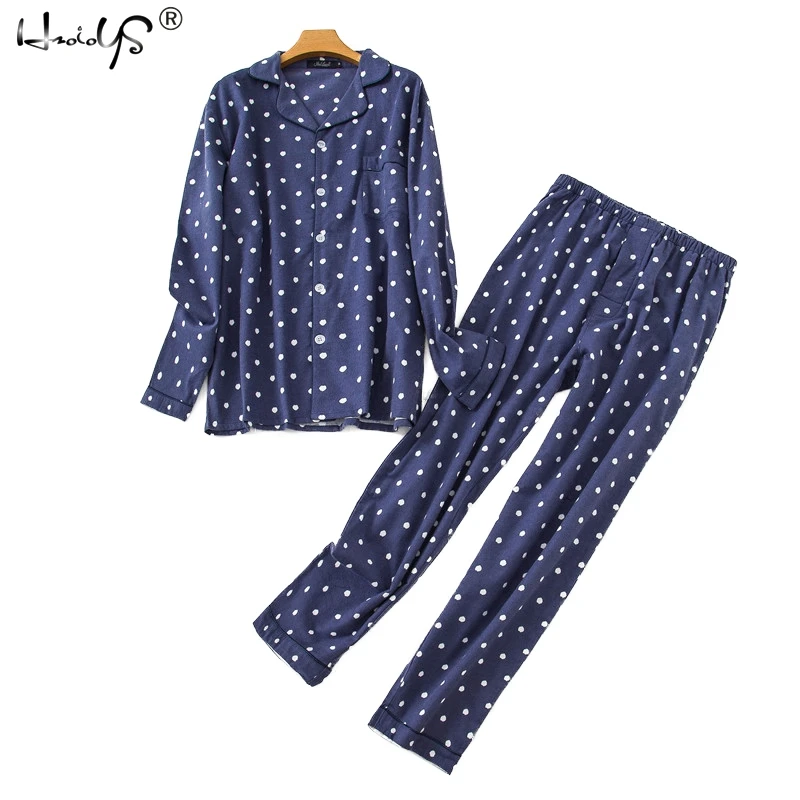 Мужской Хлопковый пижамный комплект в клетку и горошек Пижамный костюм с