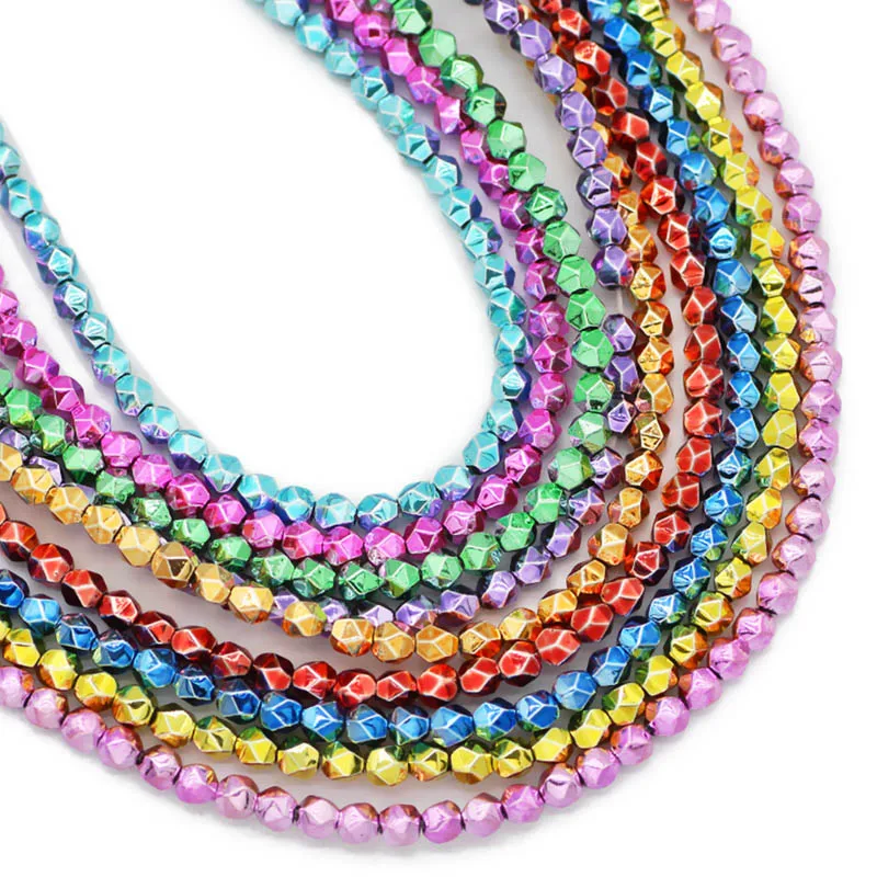

Gold Blue Green Purple Faceted Round Hematite 3MM 130pcs Natural Stone Loose Spacer Beads For Jewelry Making Diy Accessories 15"