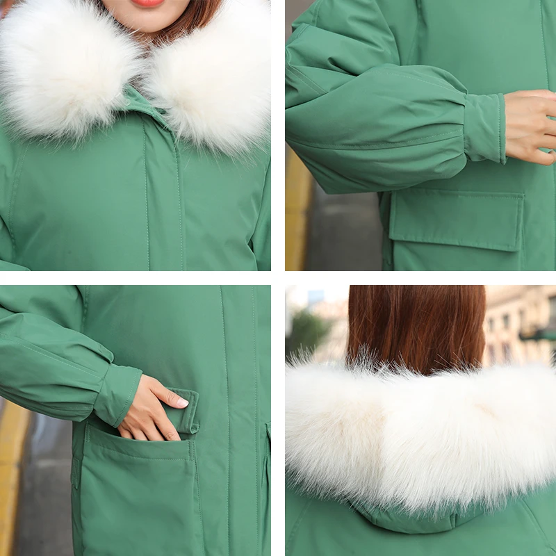 

Korean Style 2020 Women Winter Down Coat Hoodedd False Fur Loose Female Puffer Jacket Two Big Pockets Down Coat Oversize