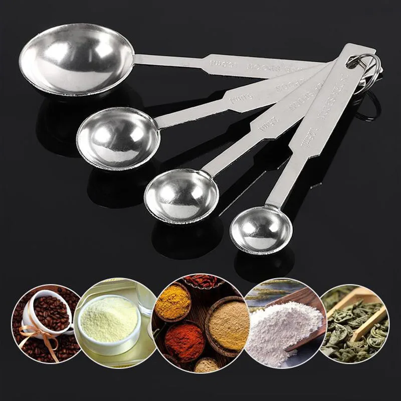 

4PCS Household Measuring Spoon Stainless Steel Measuring Spoon Kitchen Scale Baking Cooking Teaspoon Sugar Measuring Tool Set