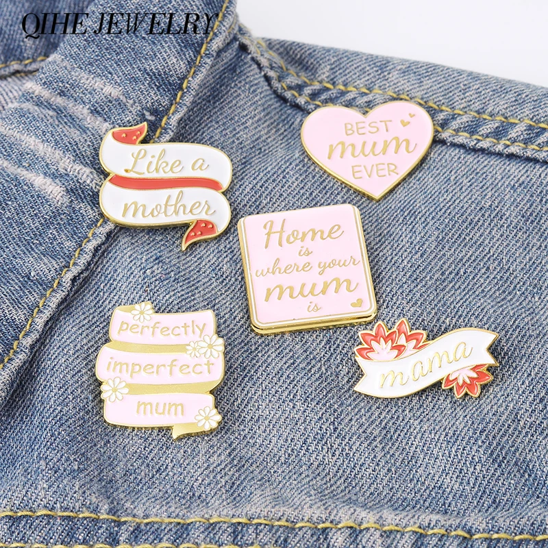 

Best Mom Enamel Pin Pink Heart Red Flower Banner Brooches Metal Badges Mother's Jewelry Birthday Gifts