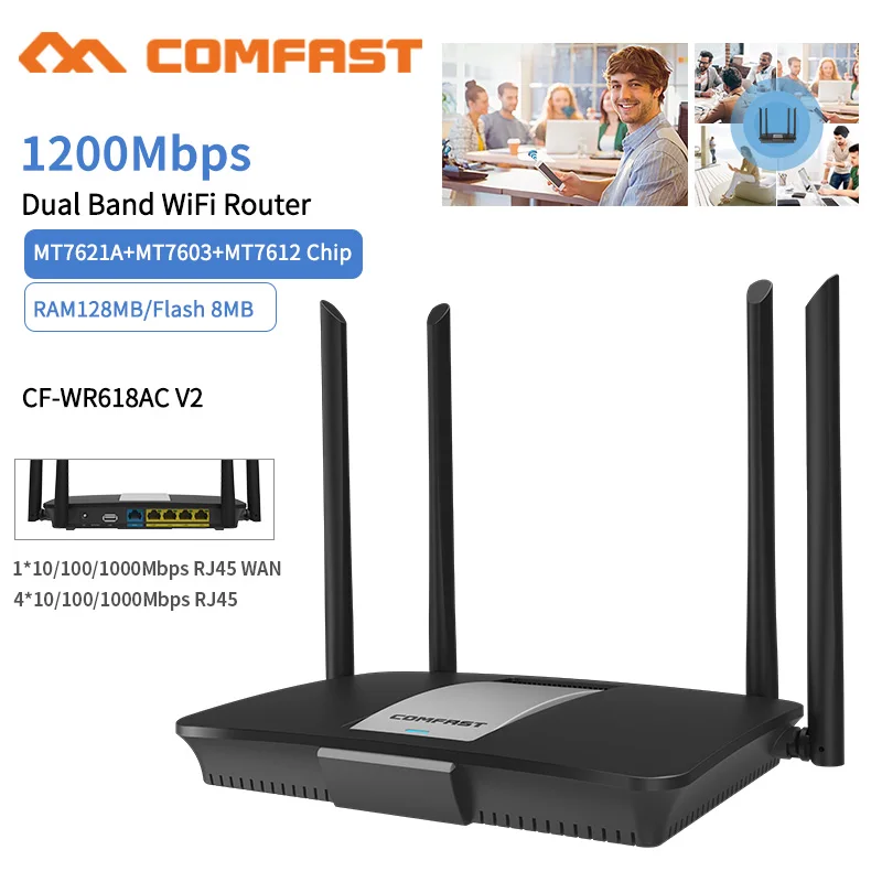 

AC1200 беспроводной маршрутизатор 2,4G/5G двухчастотный гигабитный Wi-Fi Roteador с длинным покрытием внешний усилитель сигнала PPPOE маршрутизатор